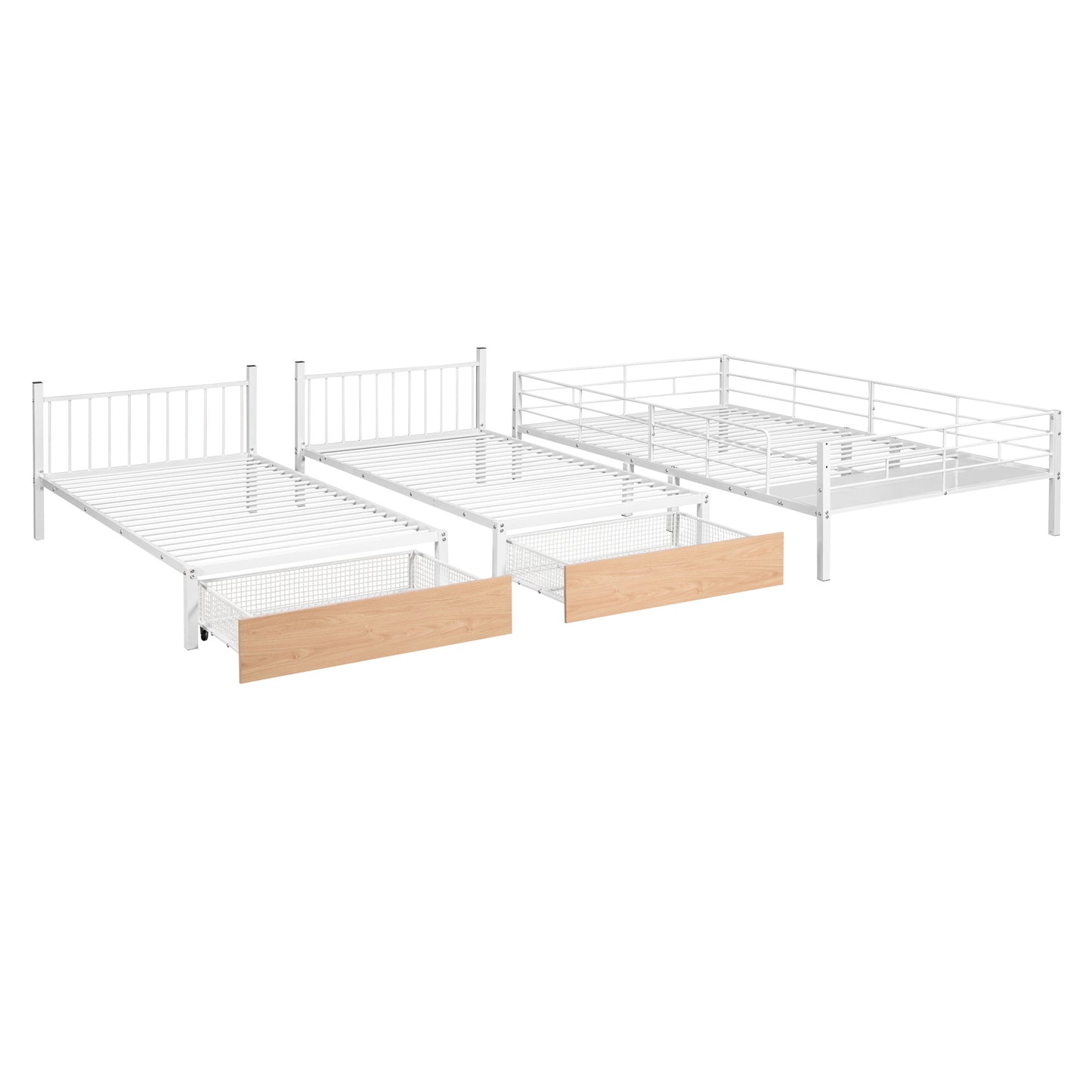full over twin & twin bunk bed with drawers and guardrails, white