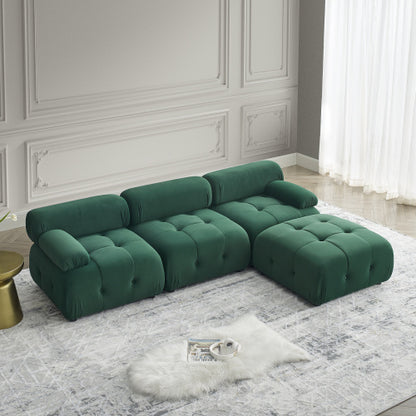 Button Tufted Modular Sectional Sofa, Navy Velvet