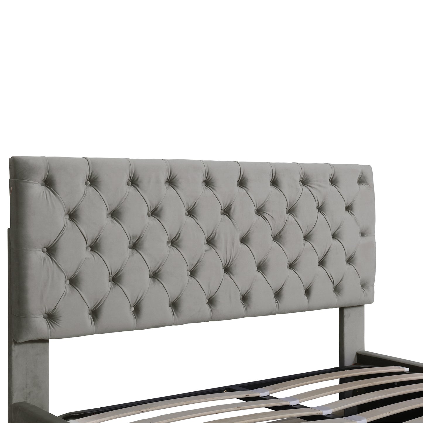 kaylie upholstered platform bed with storage & adjustable tufted headboard and led light