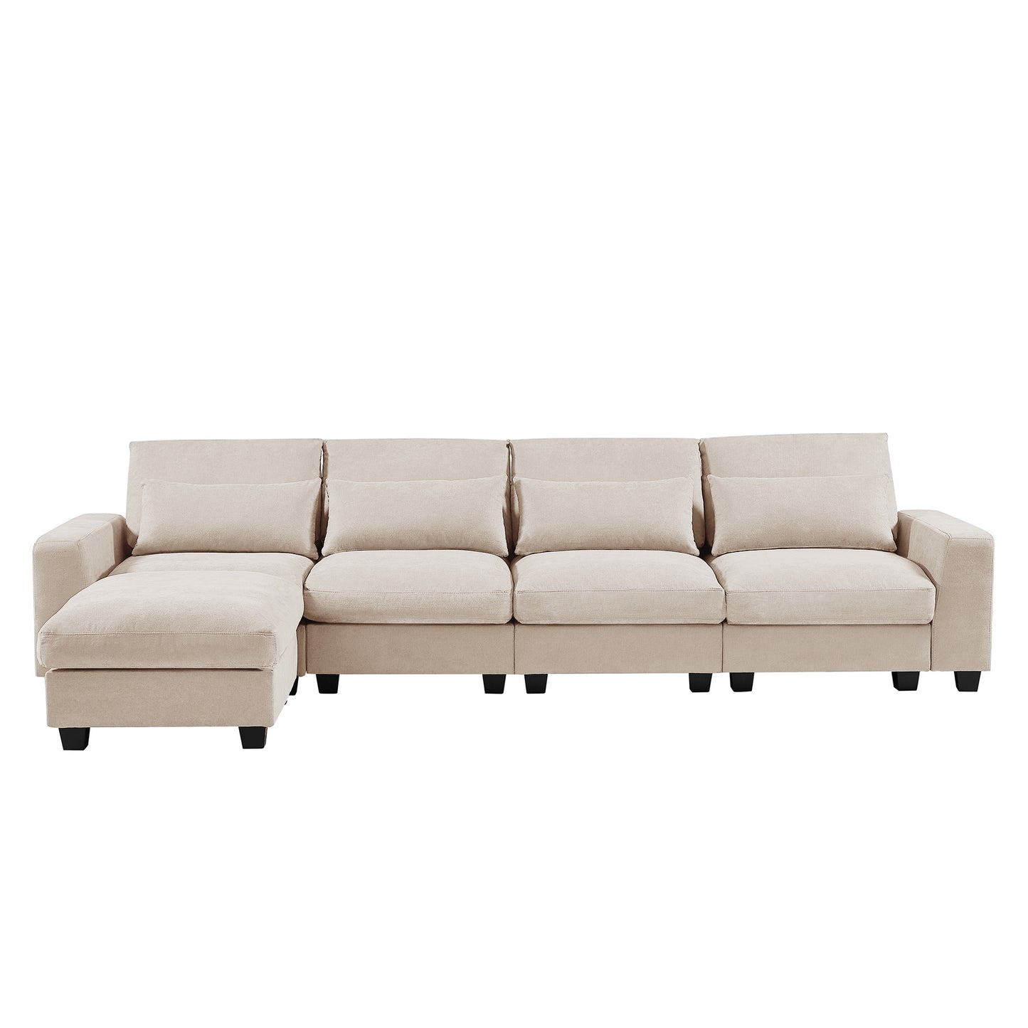 ustyle modern large l-shape feather filled sectional set, cream