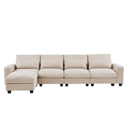 UStyle Modern Large L-Shape Feather Filled Sectional Set, Cream