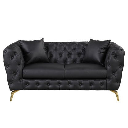 Button Tufted Upholstered Sofa, Black