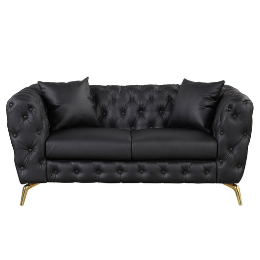 Button Tufted Upholstered Sofa, Black