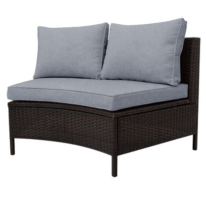 5 Pieces All-Weather Brown PE Rattan Wicker Sofa Set