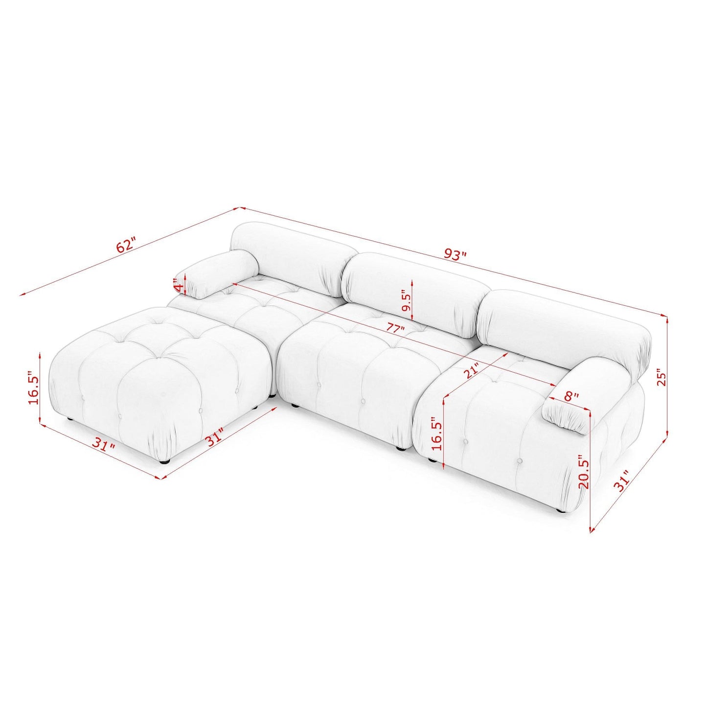 modular sectional sofa, button tufted designed and diy combination,l shaped couch with reversible ottoman, grey velvet