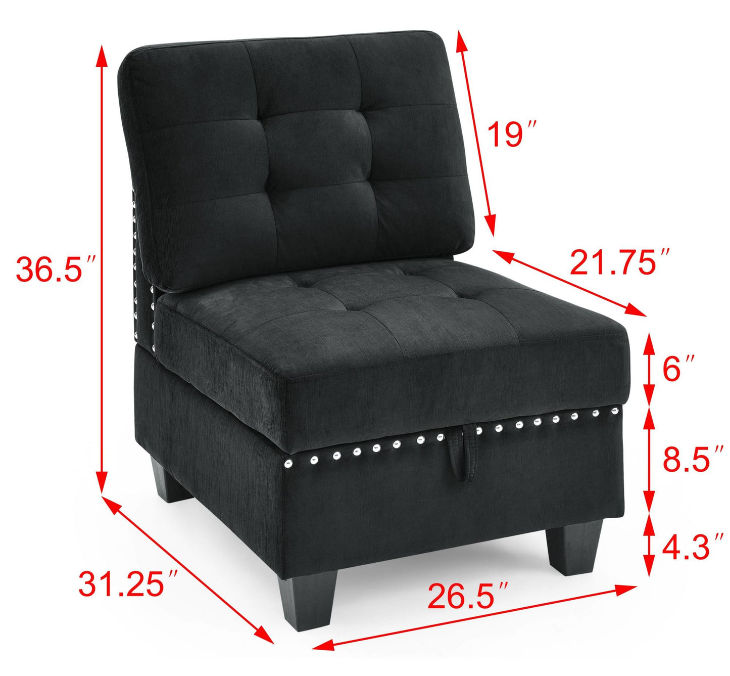 rene u shape modular sectional sofa, black velvet