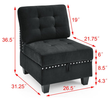Rene U shape Modular Sectional Sofa, Black Velvet