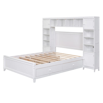 Wooden Bed With All-in-One Cabinet and Shelf