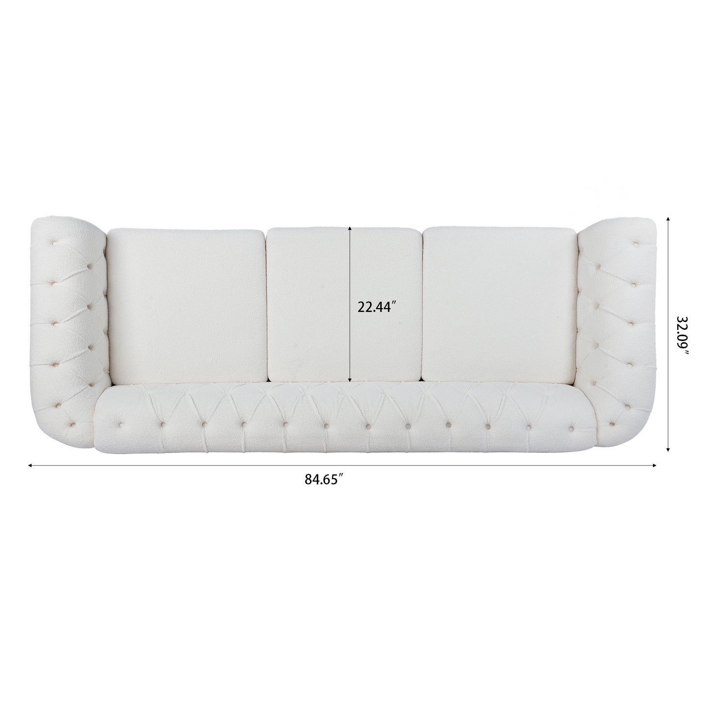84.65" rolled arm chesterfield 3 seater sofa