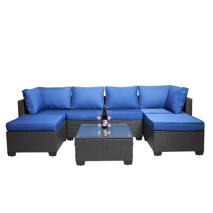 7-Piece PE Rattan Wicker Cushioned Sofa Sets and Coffee Table