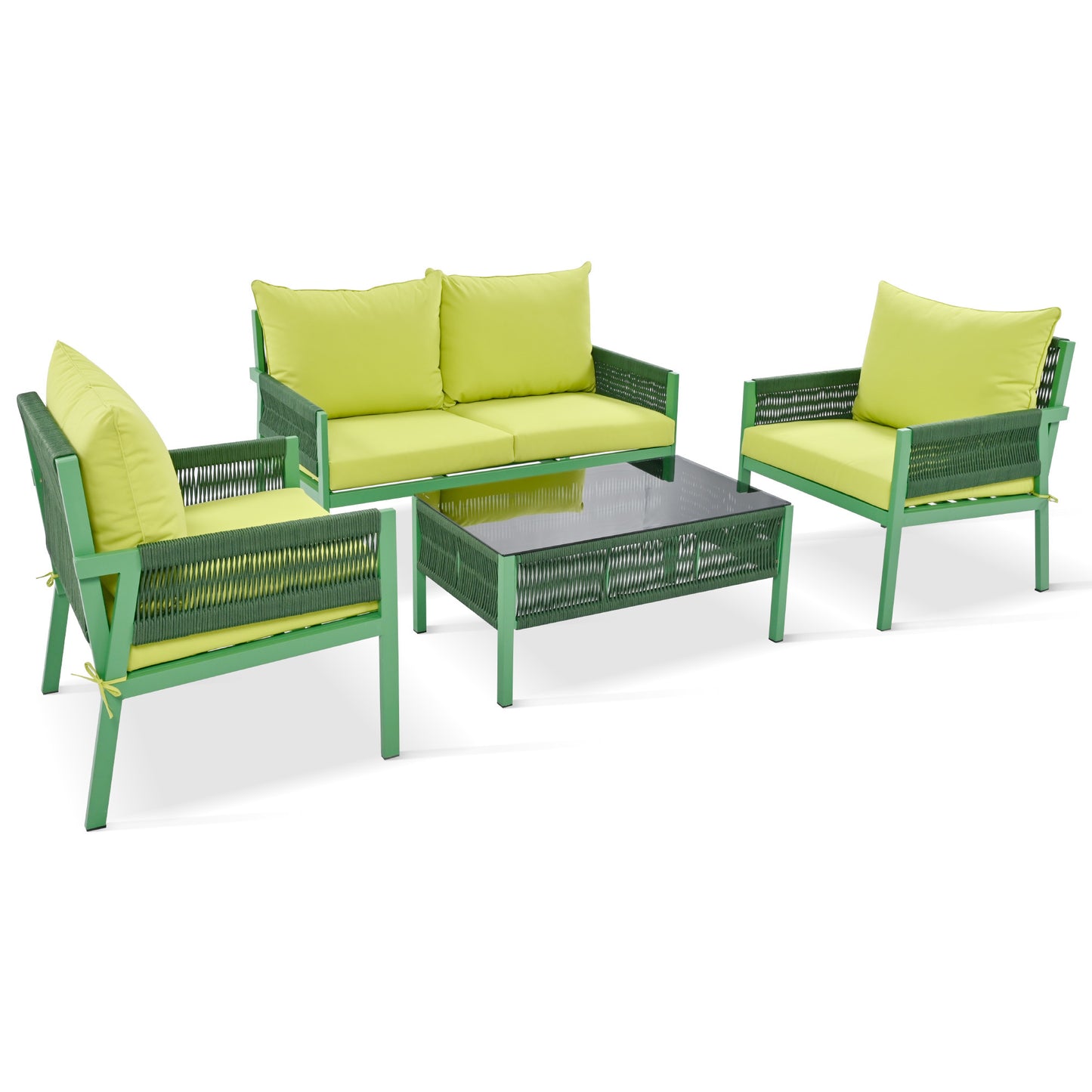 k&k 4-piece rope patio furniture set, fluorescent yellow & green