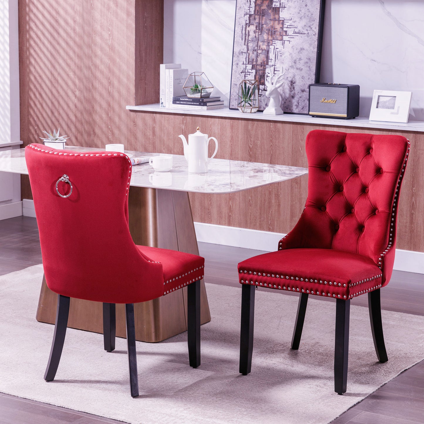 nikki collection modern high-end tufted dining chairs 2-pcs set, wine red