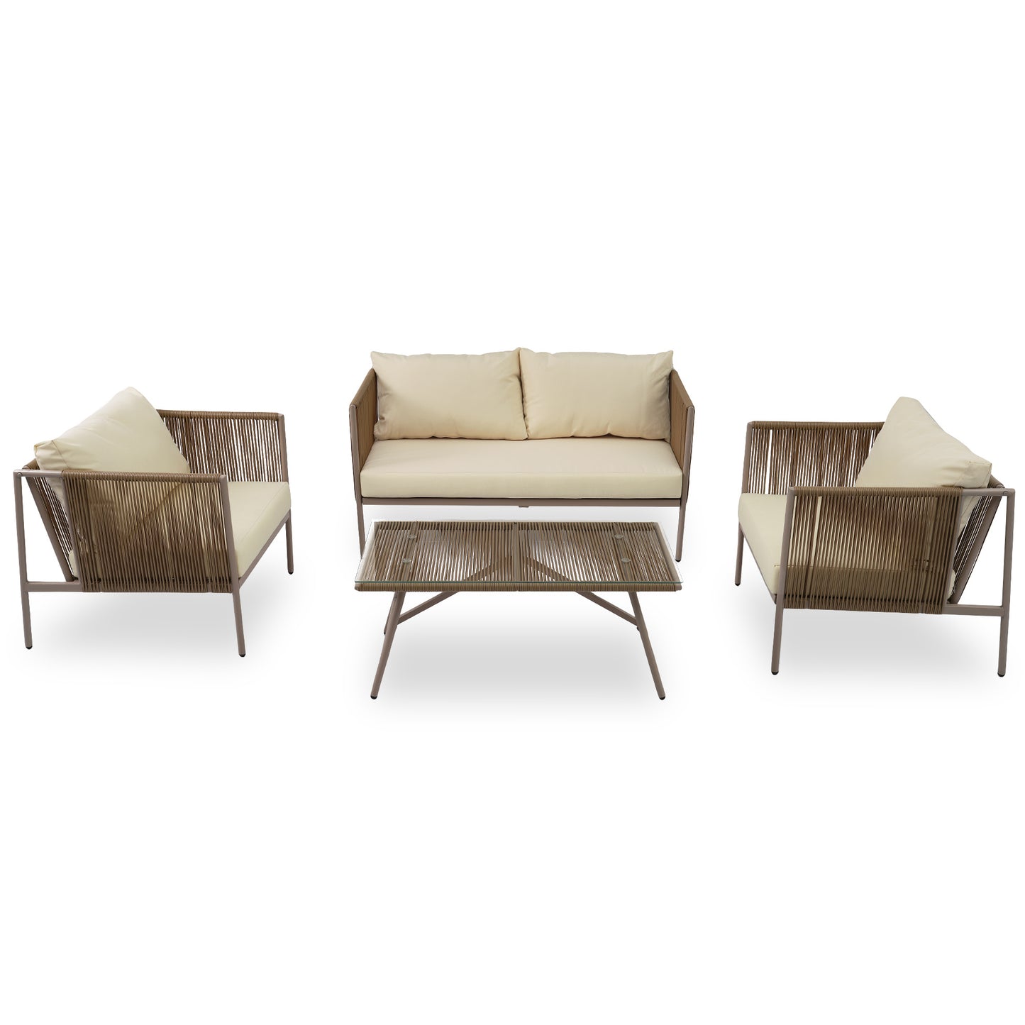 go 4-piece rope sofa set with thick cushions , beige
