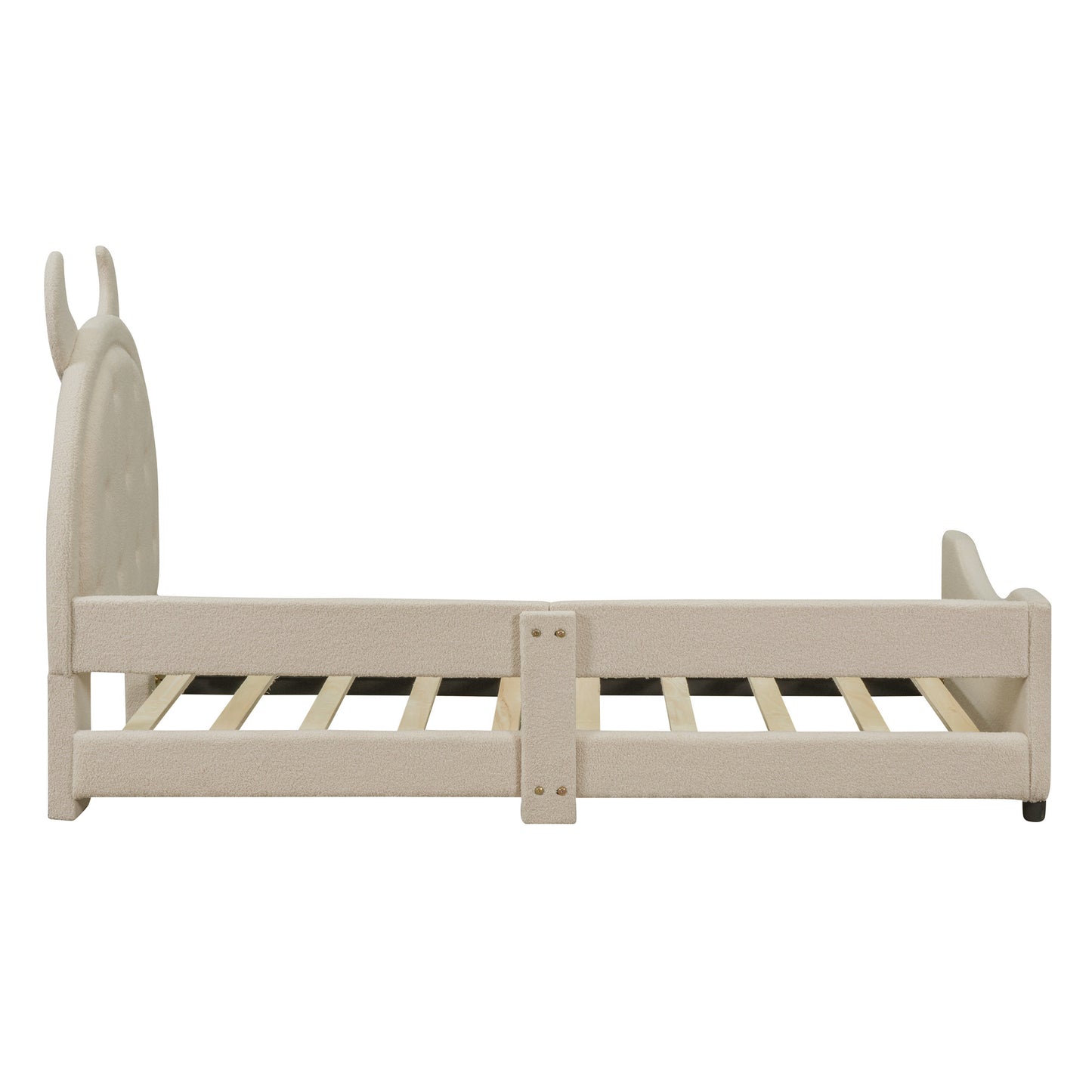 teddy fleece upholstered daybed with ox horn shaped headboard, beige