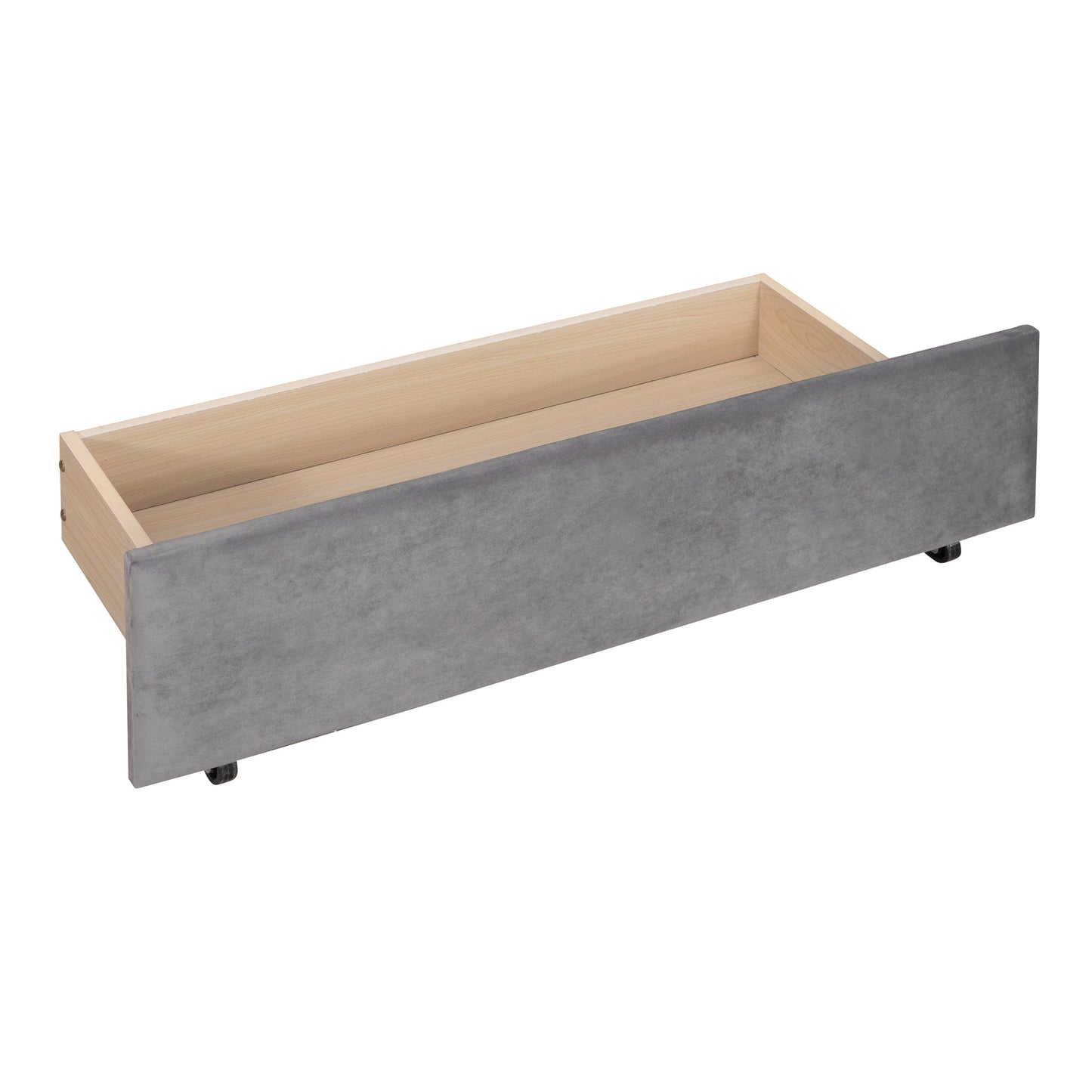 sara upholstered bed with drawers, gray
