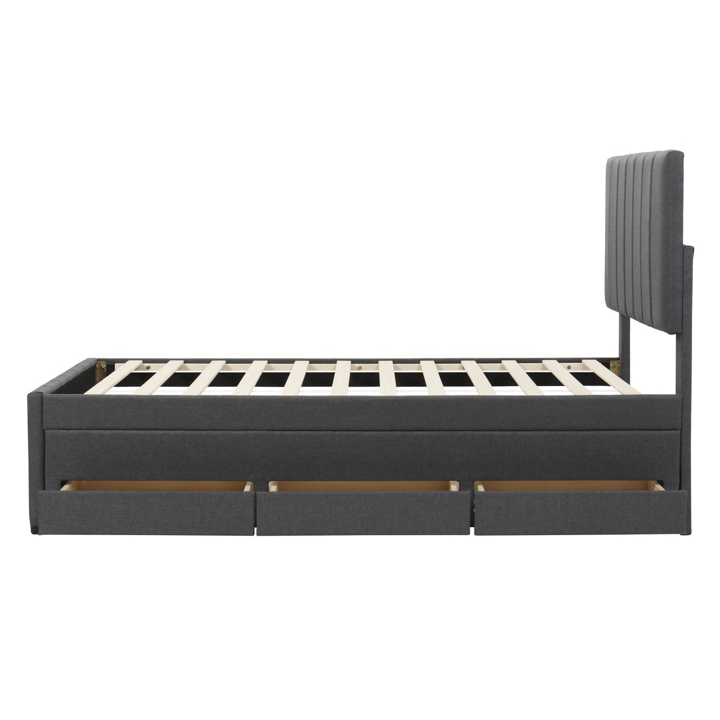 dana upholstered platform bed with trundle and 3 drawers, gray
