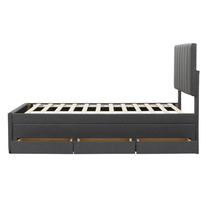 Dana Upholstered Platform Bed with Trundle and 3 Drawers, Gray
