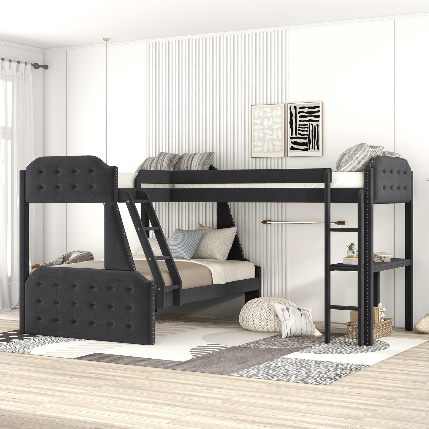 l-shaped twin over full bunk bed and twin sie loft bed with desk