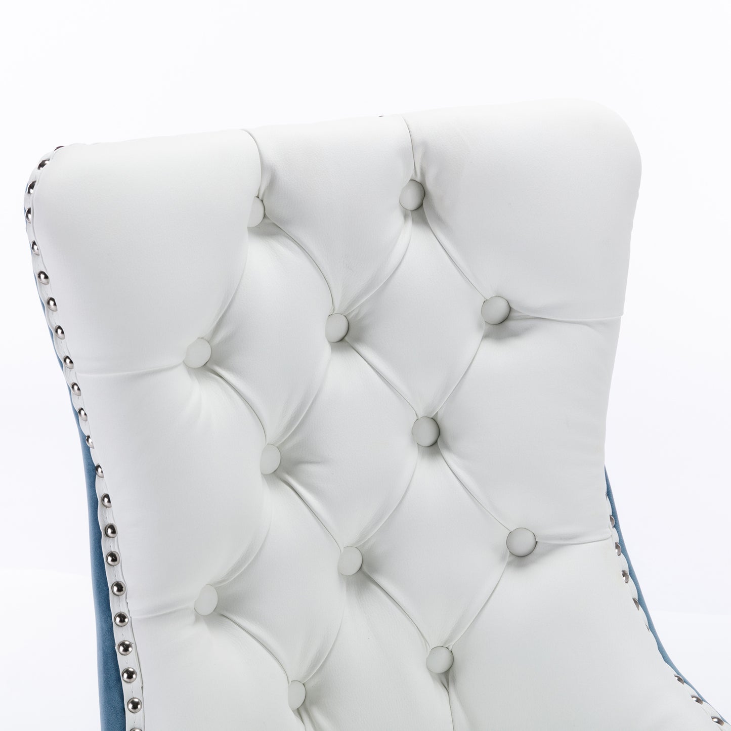 nikki collection modern high-end tufted dining chairs 2-pcs set, white+light blue