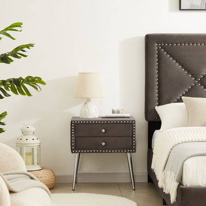 B109 Queen bed with two nightstands, + metal legs with Electroplate