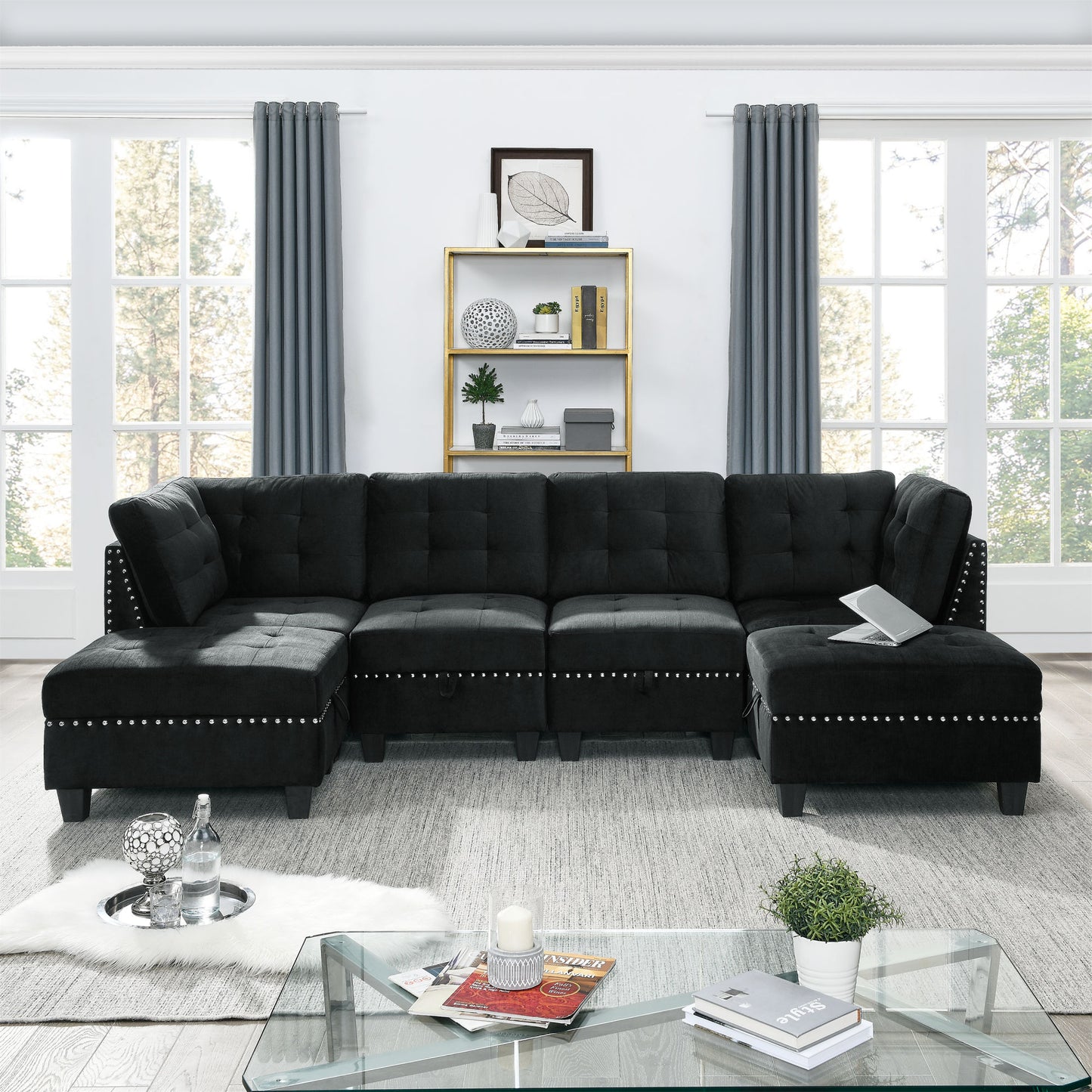 modular sectional ottoman, black velvet