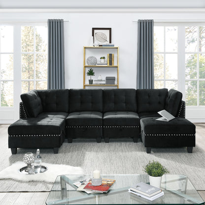 Modular Sectional Ottoman, Black Velvet