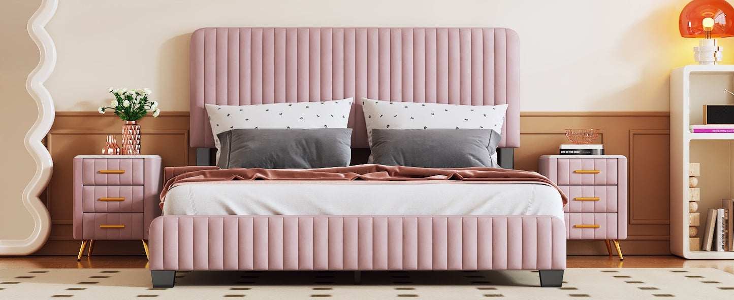 queen size upholstered platform bed,pink