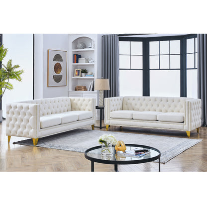 Kate Velvet Upholstered Sofa, Beige Velvet