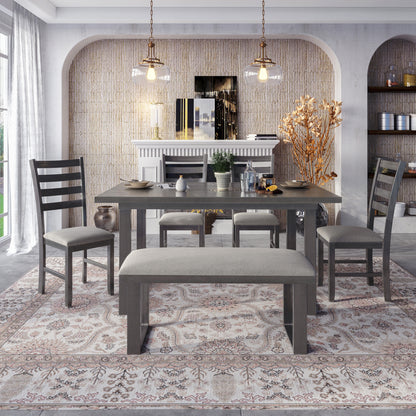 6-Pieces Solid Wood Dining Table Set