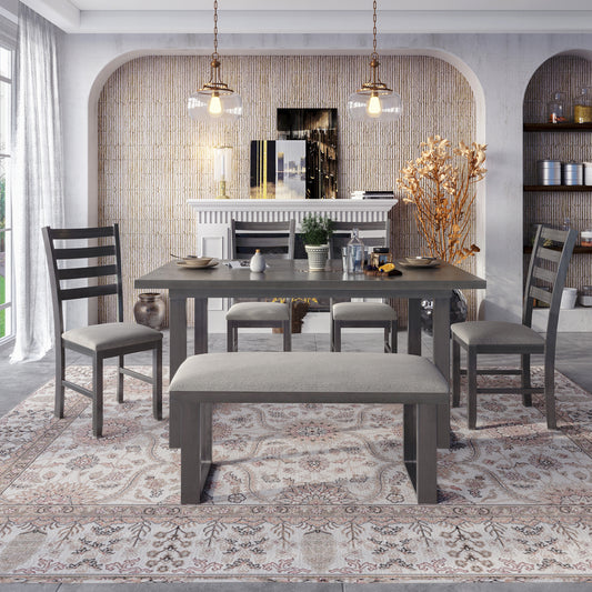 6-Pieces Solid Wood Dining Table Set
