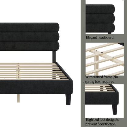 Rudy Queen Bed Frame with Headboard, Dark Grey