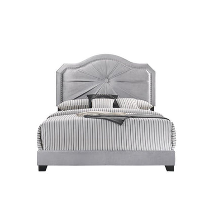 Frankie Queen Bed; Gray Velvet