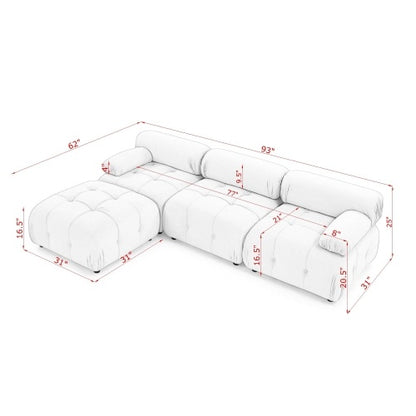 Button Tufted Modular Sectional Sofa, Navy Velvet