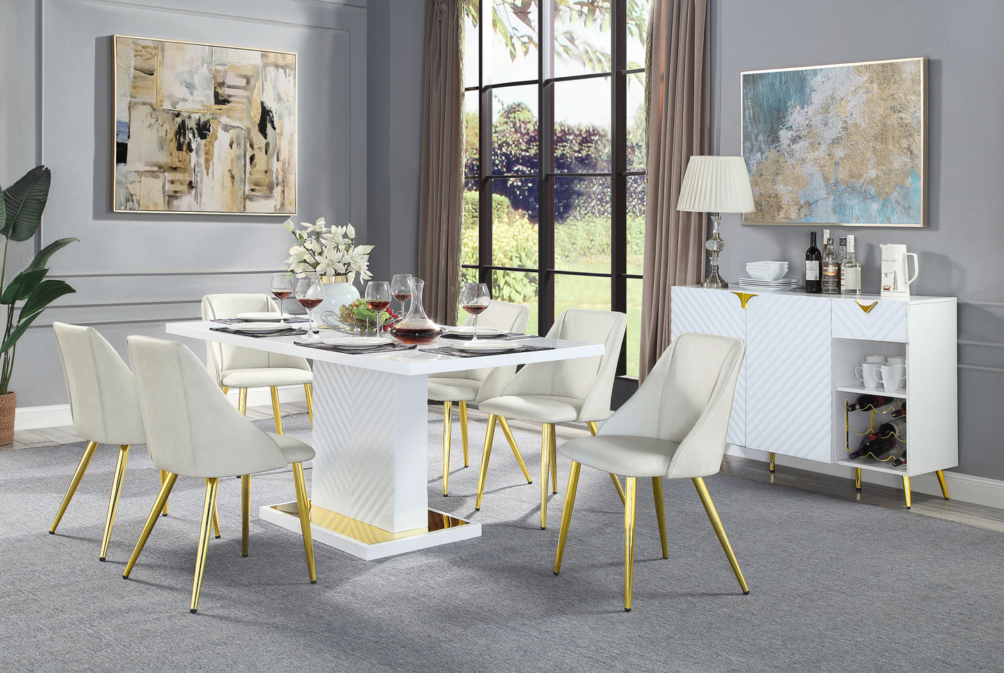 acme gaines dining table, white high gloss finish