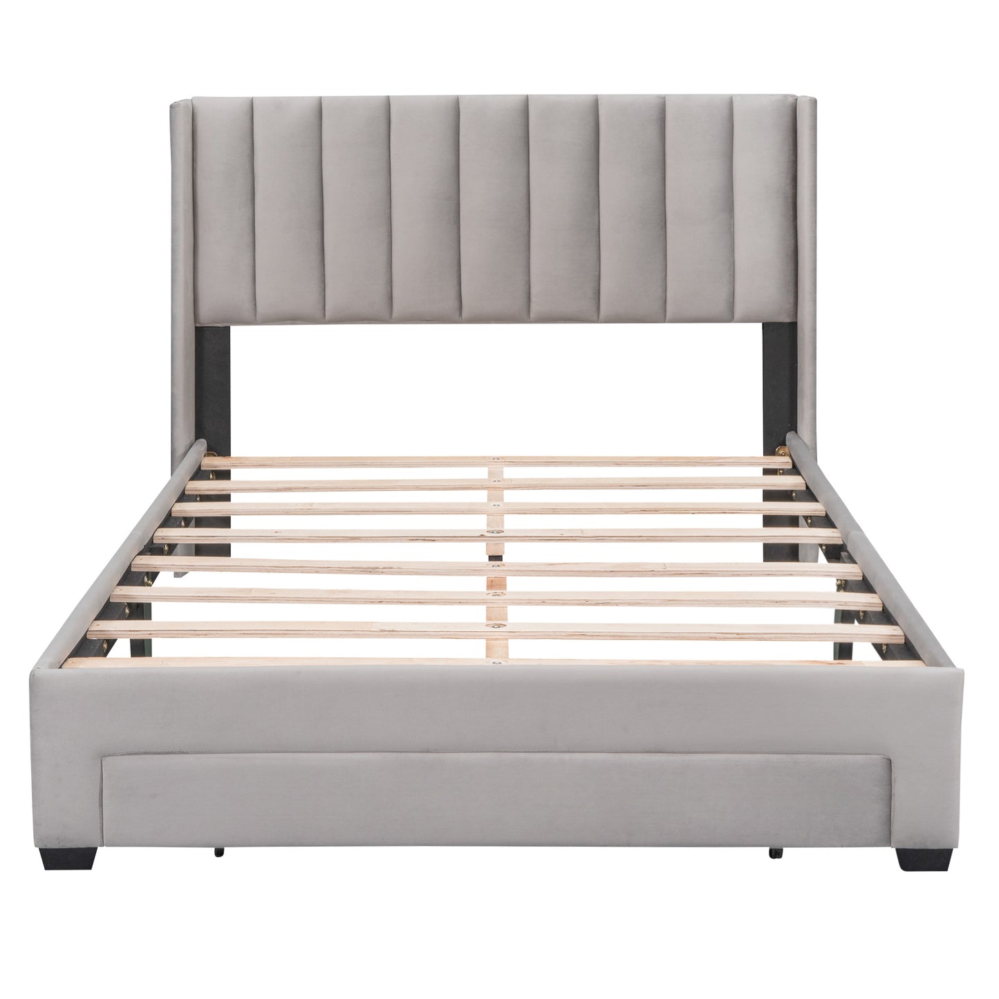 danny velvet upholstered platform bed with a big drawer - gray