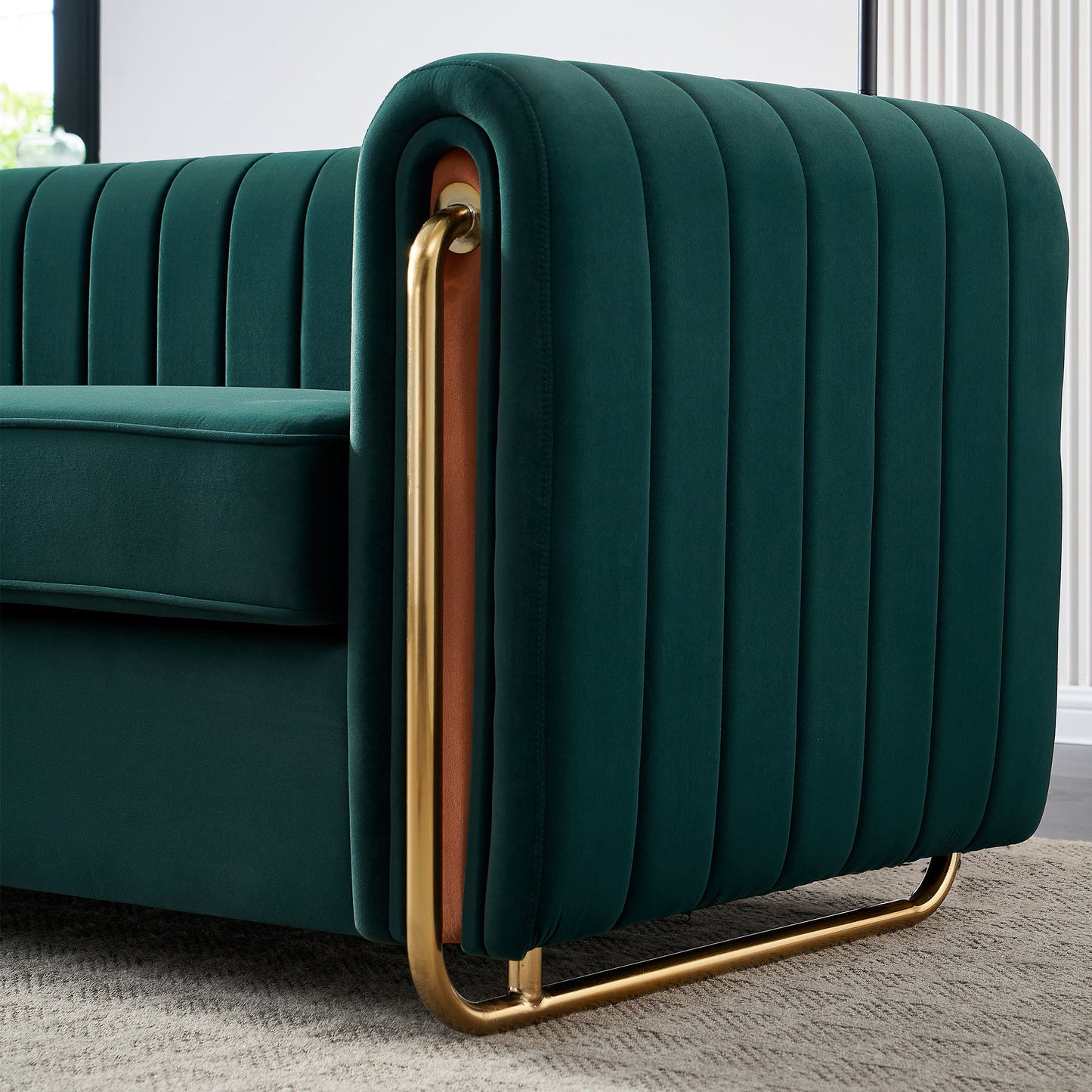 cane velvet sofa, green