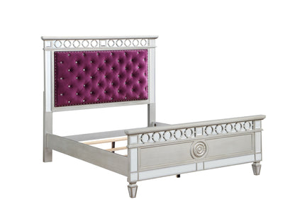 ACME Varian Burgundy Velvet, Silver & Mirrored Bed