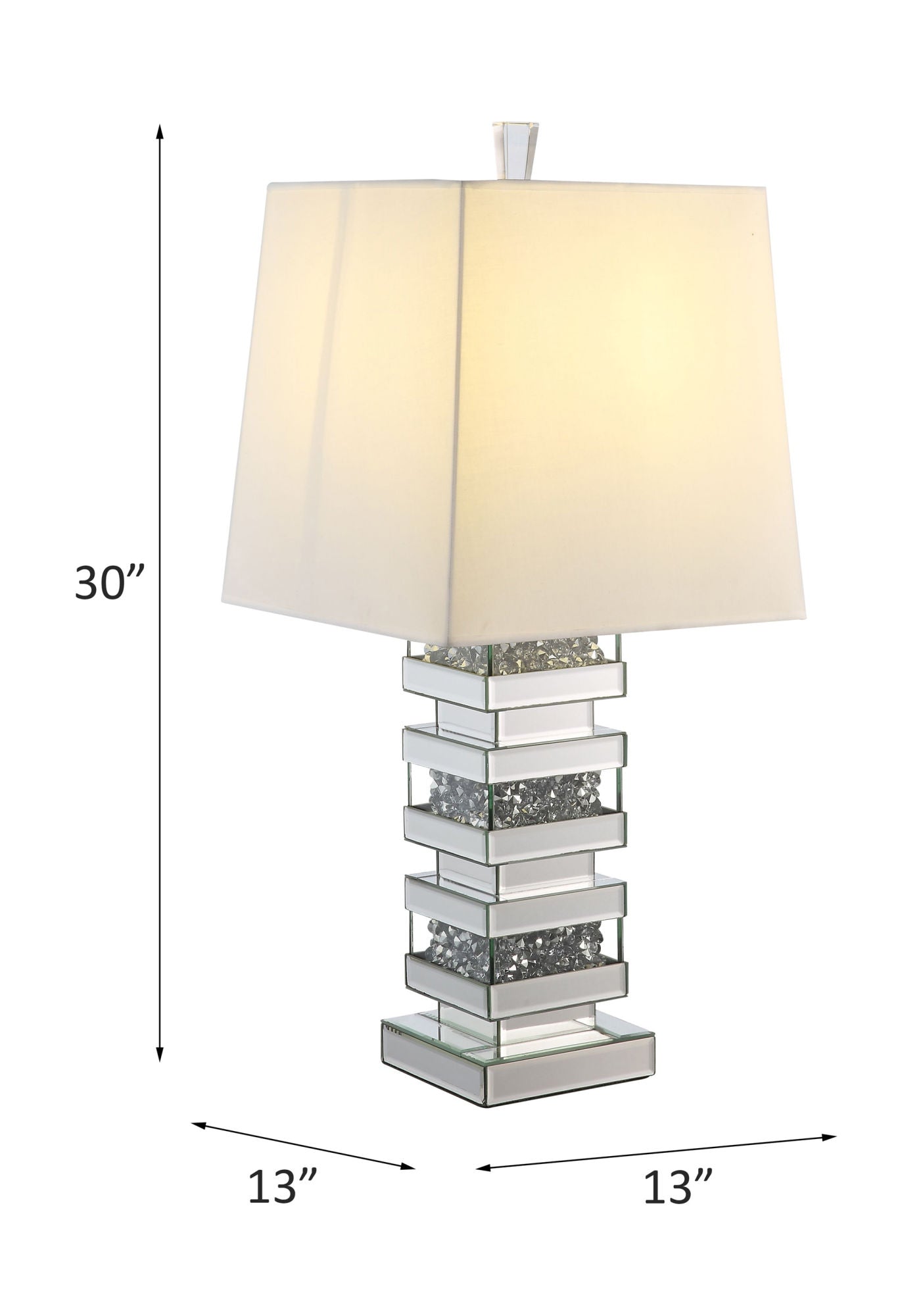 acme noralie table lamp, mirrored & faux diamonds