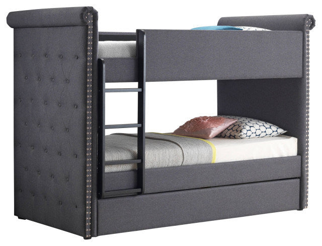 acme romana ii bunk bed & trundle, gray fabric