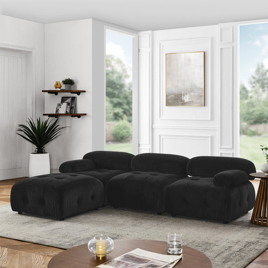 Button Tufted Modular Sectional Sofa, Black Velvet