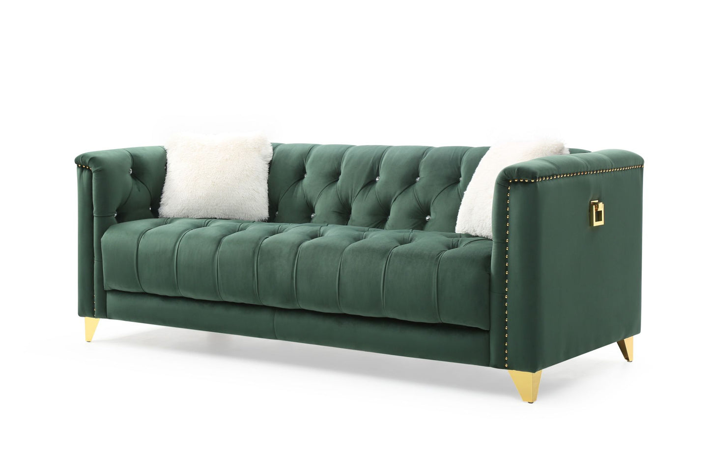 russell tufted upholstery 2 pc set finished in velvet green