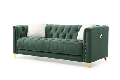 Russell Tufted Upholstery 2 Pc Set Finished in Velvet Green