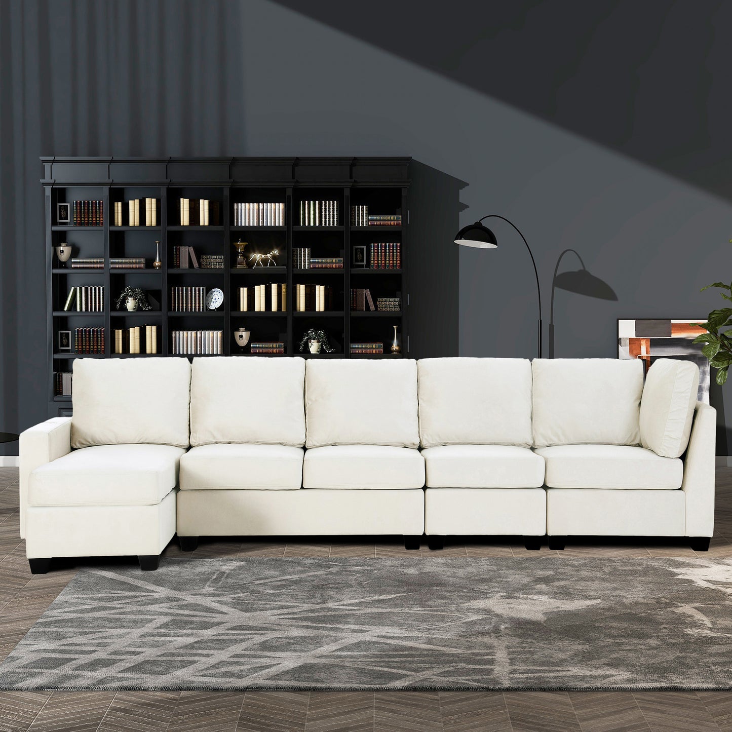 modern l shape sectional sofa with usb charging port, cream