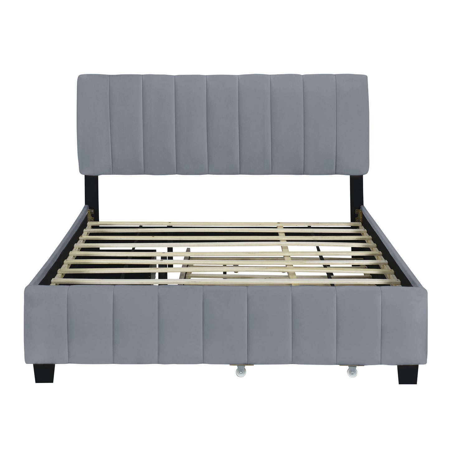 elegant velvet upholstered platform bed with 2 drawers and 1 twin xl trundle- gray