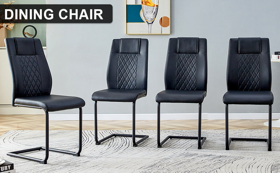 modern leather chairs set of 4, black+pu