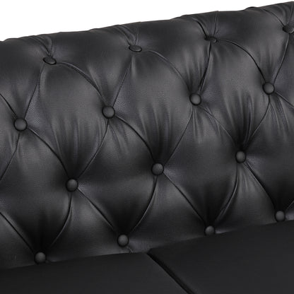 Button Tufted Upholstered Sofa, Black