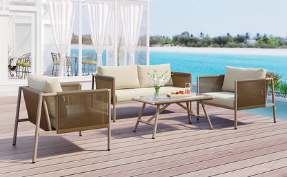 GO 4-Piece Rope Sofa Set with Thick Cushions , Beige