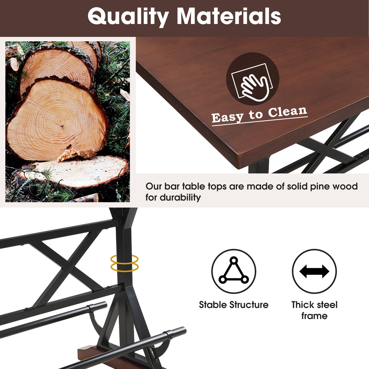 5-piece dining table set, 59" wooden