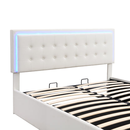 Tufted Upholstered Platform Bed with Hydraulic Storage System & PU Storage Bed with LED Lights