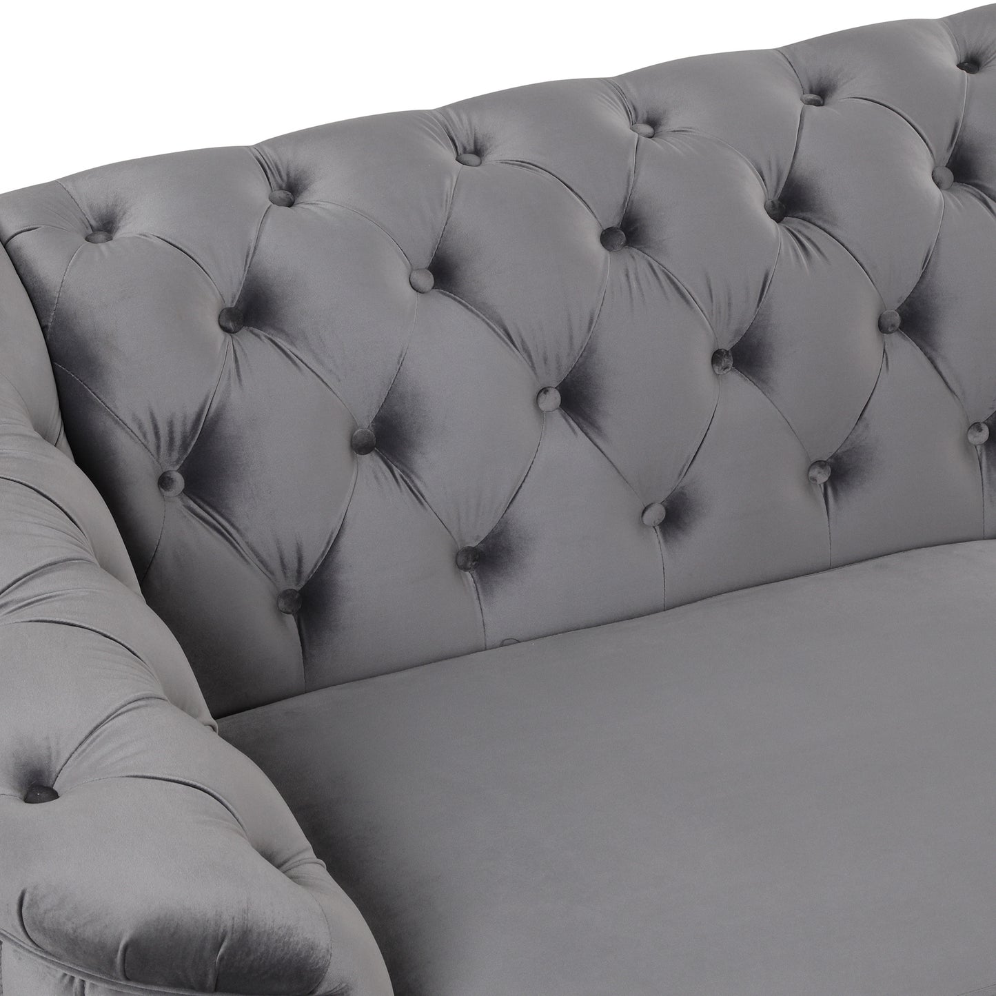 velvet upholstered sofa, grey